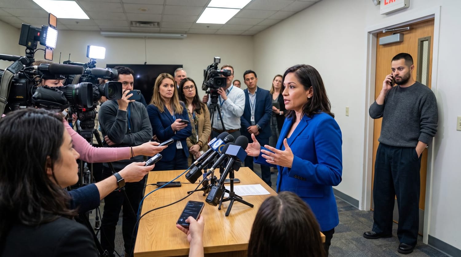 Candidata respondiendo en rueda de prensa