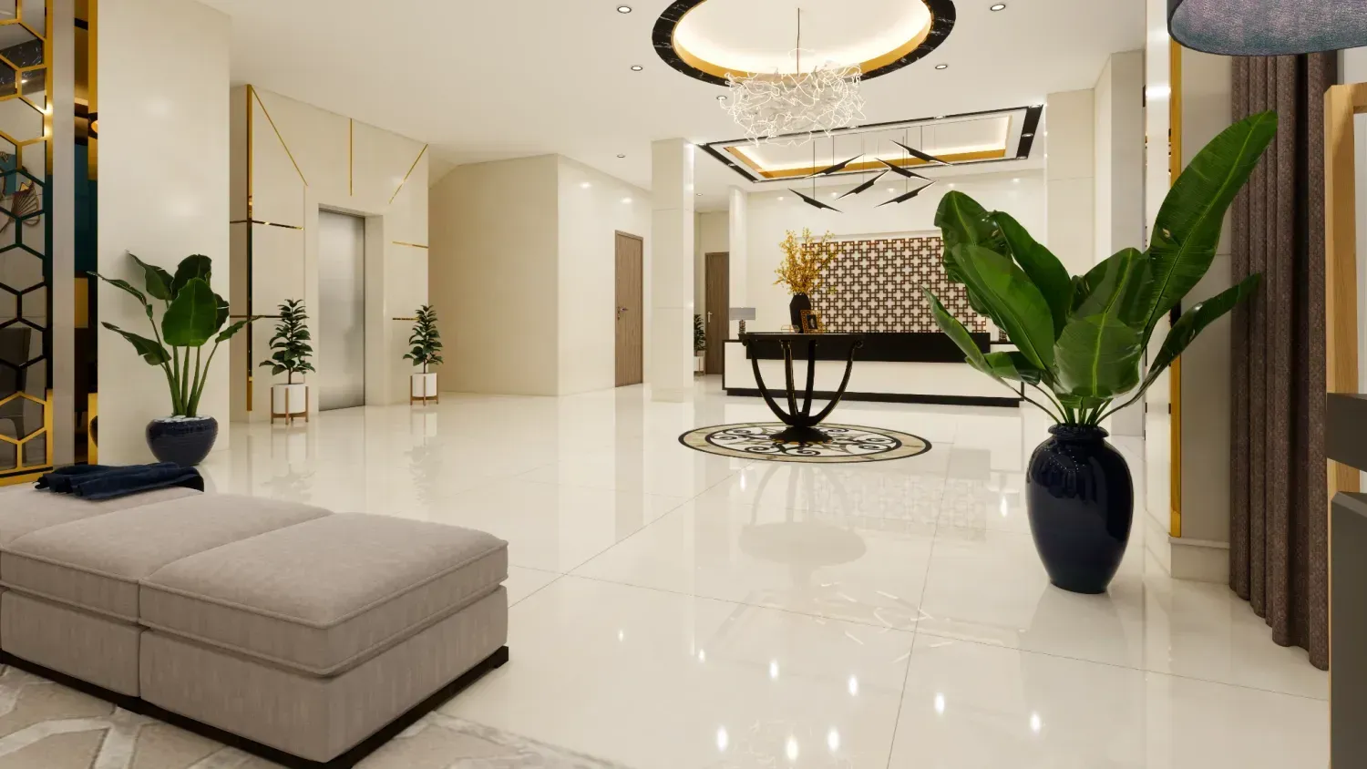 Soft Beige — otel lobi zemin uygulaması