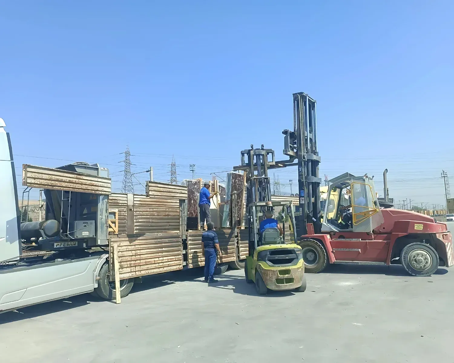 Full view of loaded container with locked frames and crates