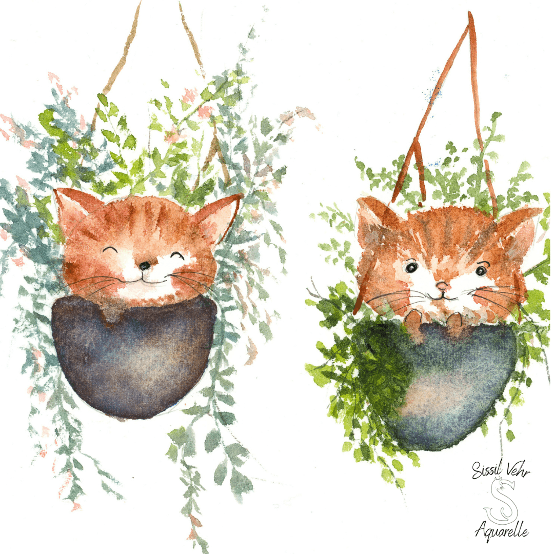 Illustration d'une aquarelle de chats mignons pour cours en ligne sissil vehr