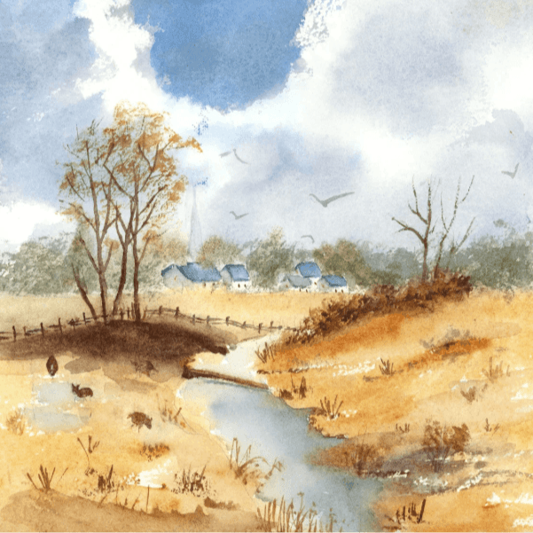 Le pont du champ doré – paysage d’automne baigné de lumière