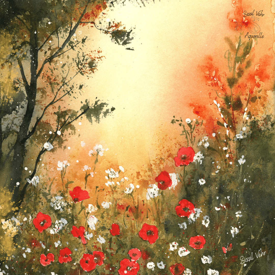 Cours d’aquarelle : Peindre un champ de coquelicots lumineux pas à pas