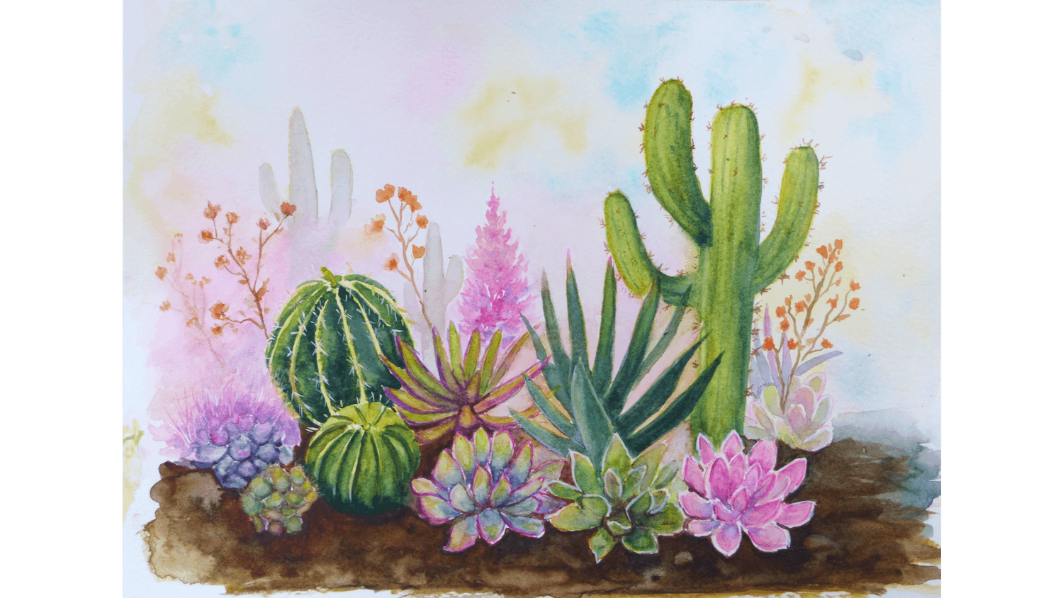 Cours d’aquarelle cactus et plantes grasses – aquarelle colorée et lumineuse, Sissil Vehr Aquarelle