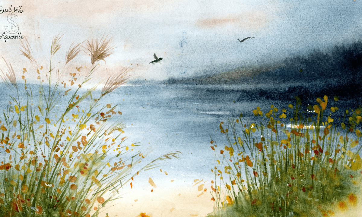 🎨 Tuto Aquarelle Paysage d'Automne : Bord de Mer Brumeux