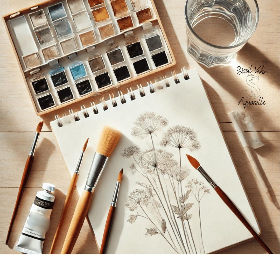 Les 5 pinceaux essentiels pour l'aquarelle débutant, palette et carnet de croquis pour bien commencer par sissil vehr