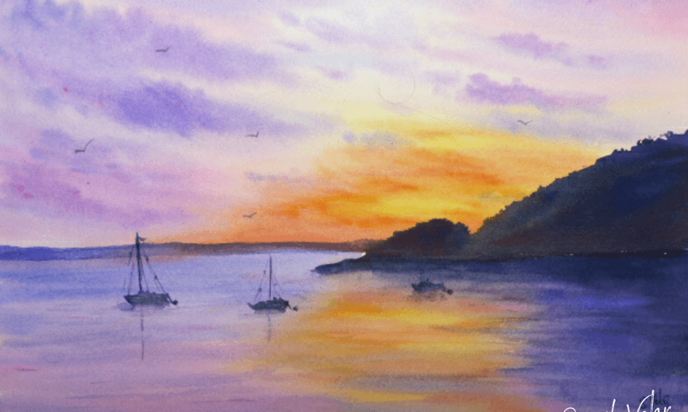 Peindre un Coucher de Soleil sur la Mer - un pas à pas lumineux à l’aquarelle