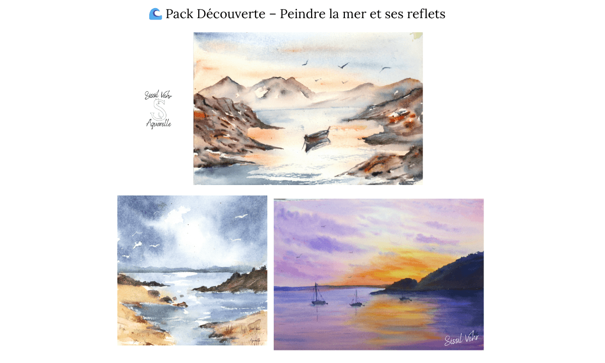 Pack Aquarelle : 3 Cours Mer, Brume, Reflets et Lumière