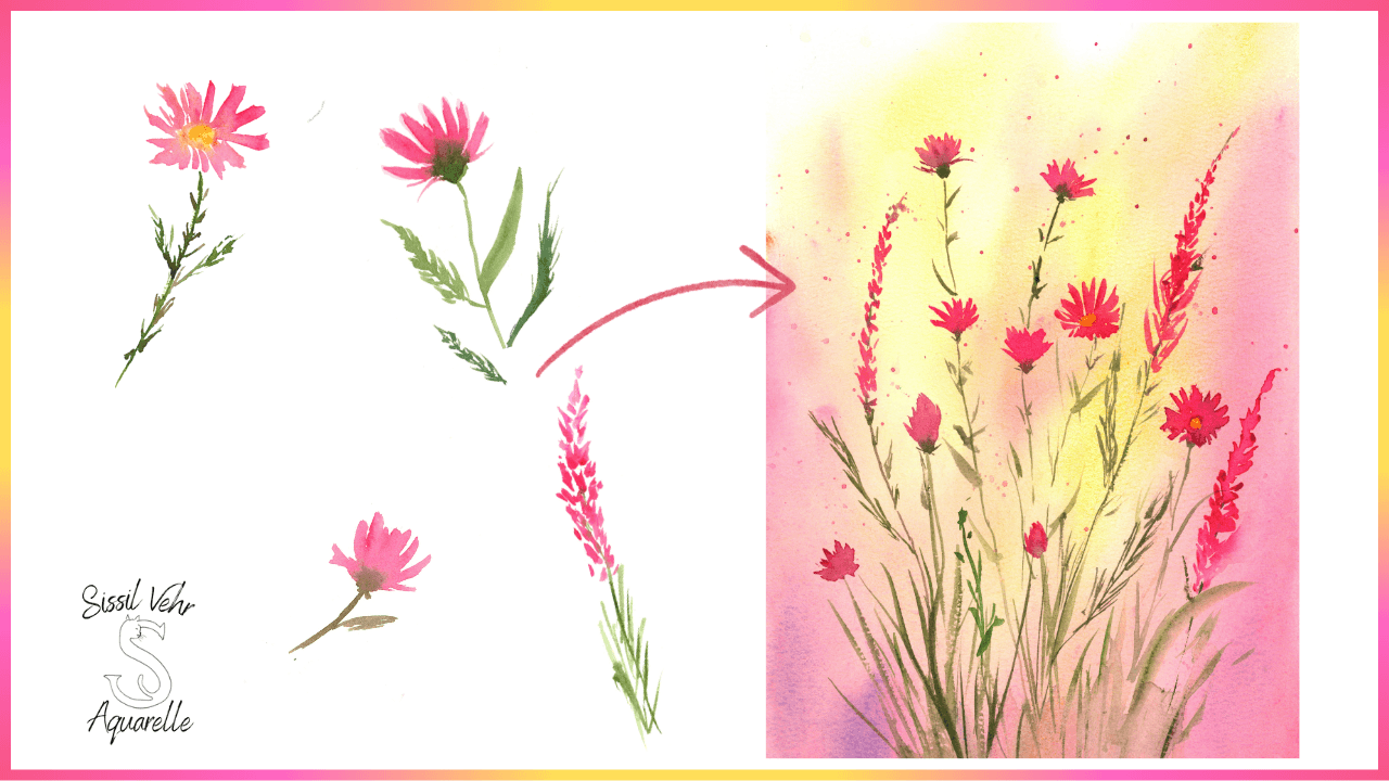 Illustration chat blanc endormi sur une lune rose, peinture aquarelle texturée aux nuances de bleu et violet pour apprendre les bases sereinement avec sissil vehr