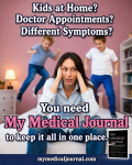 My Medical Journal promotional image showing a busy parent and the journal book cover