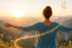 Femme de dos dans une atmosphère lumineuse et légère